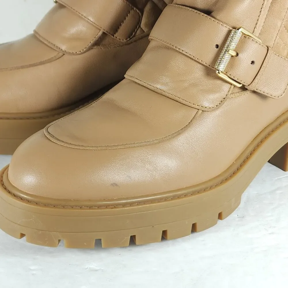 Aquazzura Women's Ryan US8,5 EU39 Bisque Leather Suede Lug Sole Shearling boots